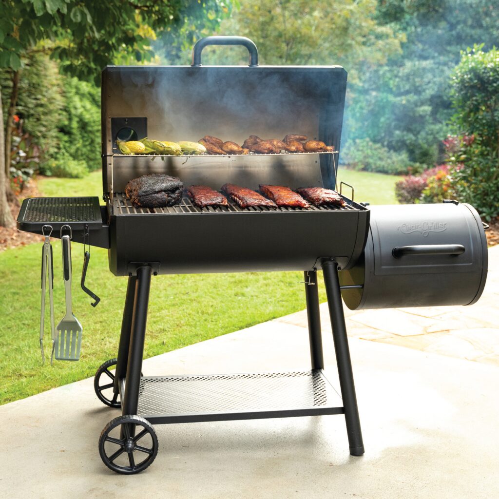 A typical charcoal offset smoker
