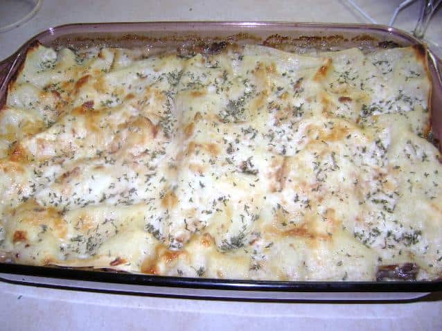  Layers of lasagna noodles, mushrooms, and smoked mozzarella cheese in every bite