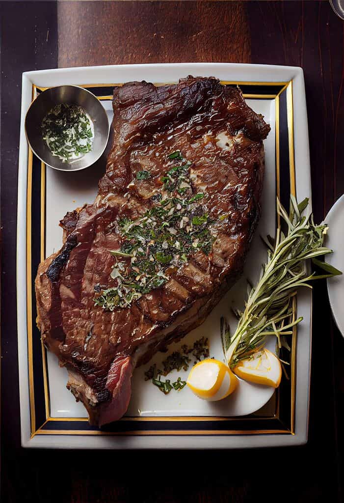 A medium-rare rib-eye steak cooked with the simple rib-eye steak recipe