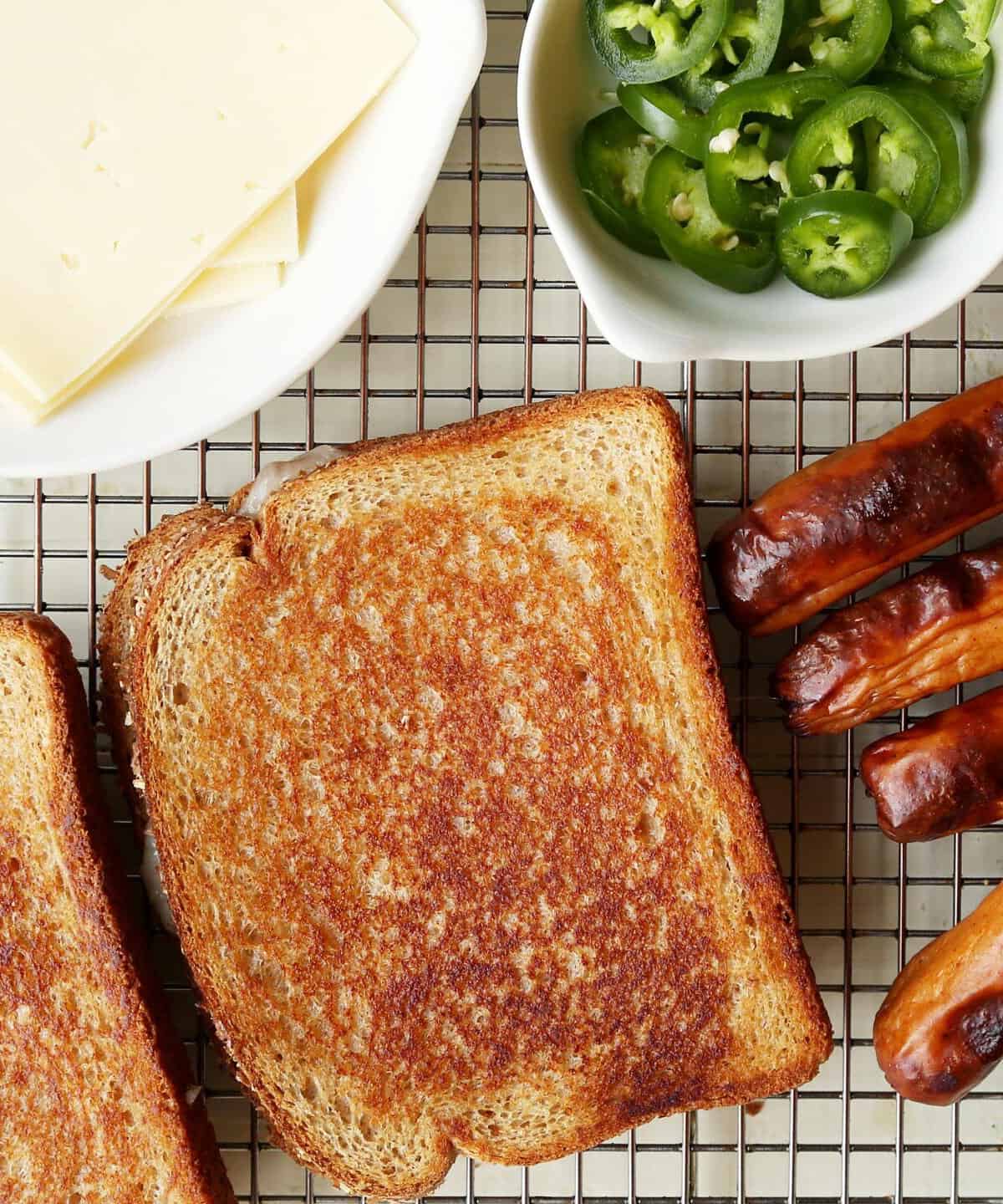  The ultimate comfort food combo: grilled cheese and hot dog.