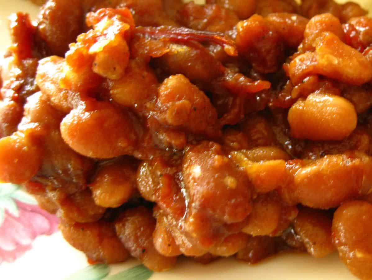  These baked beans are seriously smoky - you can almost smell the hickory just looking at them!