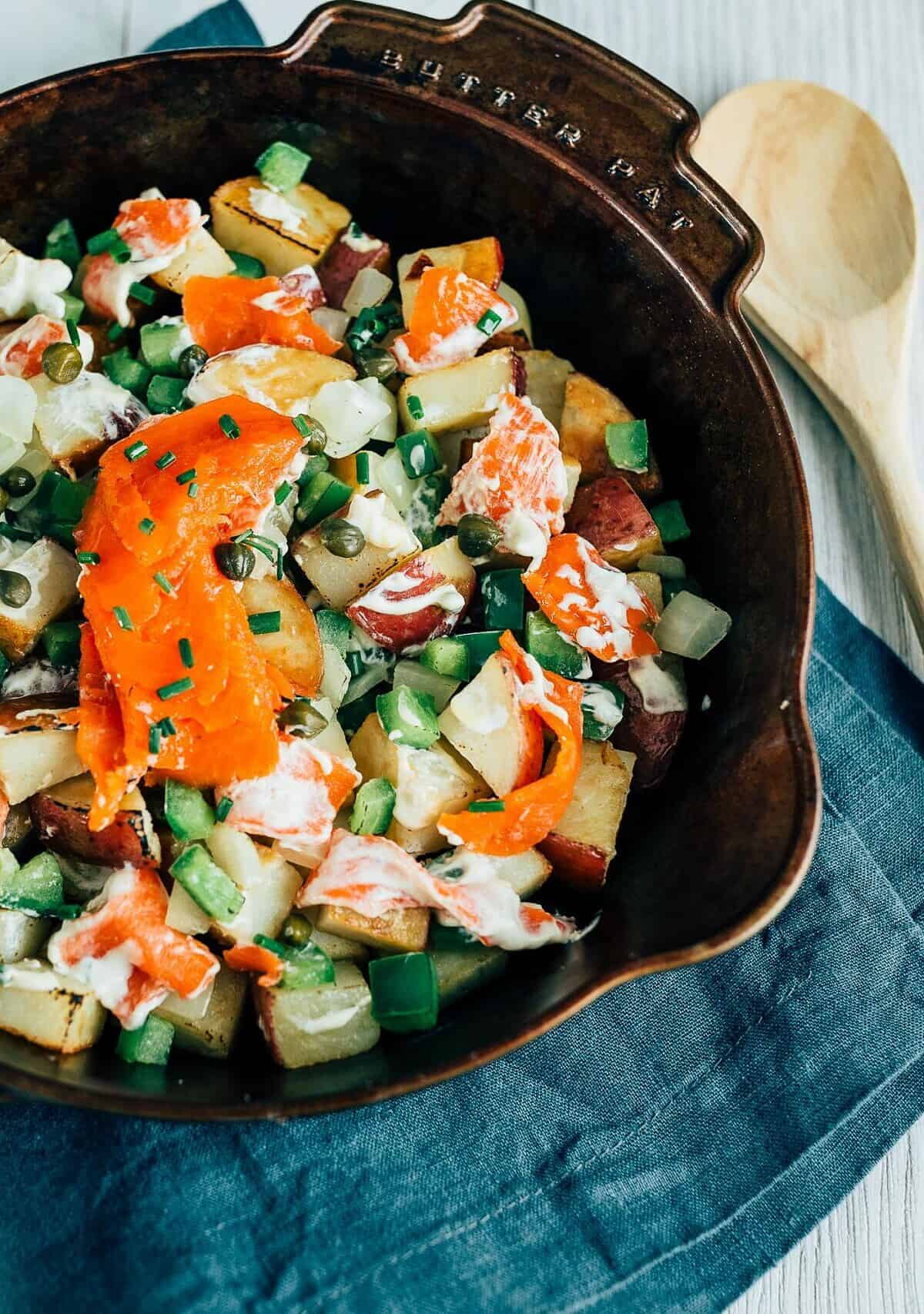  Who can resist a bed of greens with their smoked salmon hash?